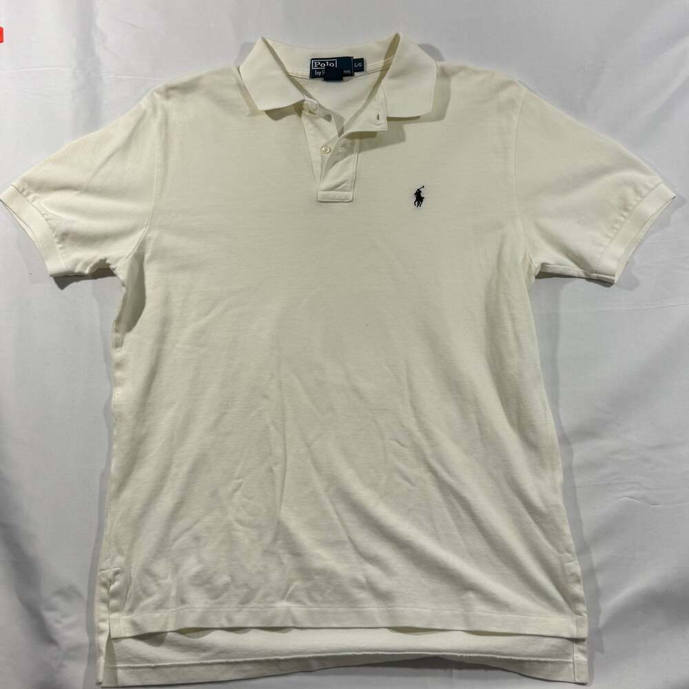 Vintage Polo Ralph Lauren Cream White Mesh Pique Short Sleeve Polo Shirt Men's L
